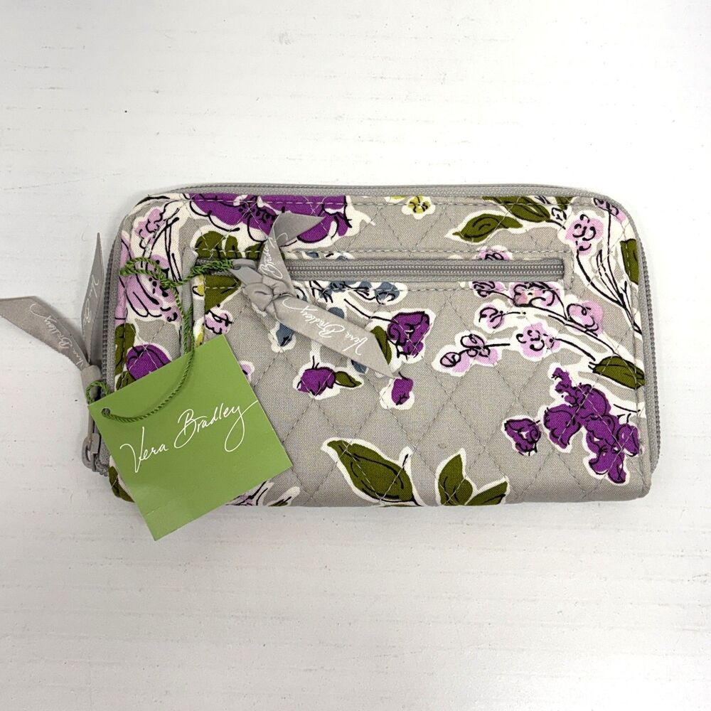 Vera Bradley Zip-Around Wallet #10112 Watercolor #107 Gray Quilted Floral - NWT